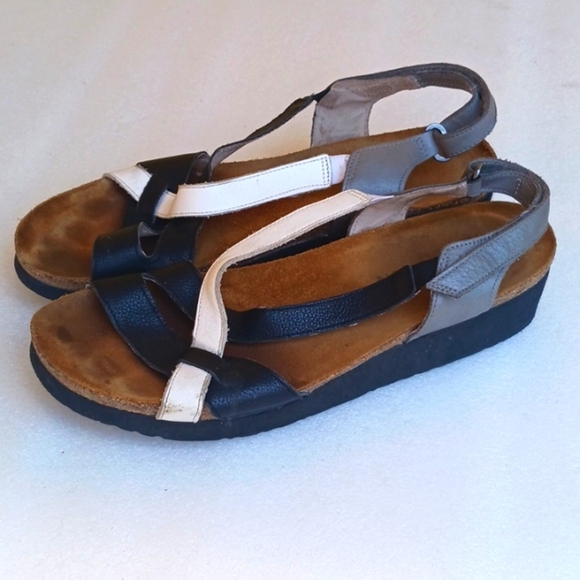 NAOT Women's Black White Gray Sandals - Picture 2 of 5